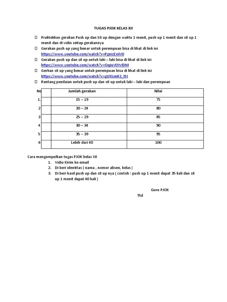 Tabel Penilaian Push Up Dan Sit Up | PDF