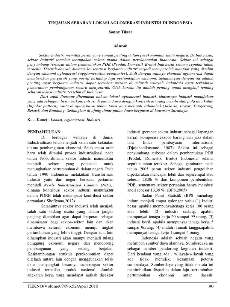 Jurnal Tinjauan Sebaran Lokasi Aglomerasi Indonesia | PDF