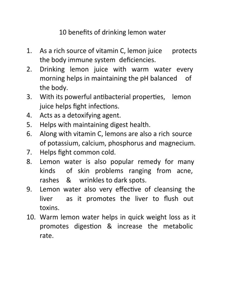 10 Benefits of Drinking Lemon Water PDF