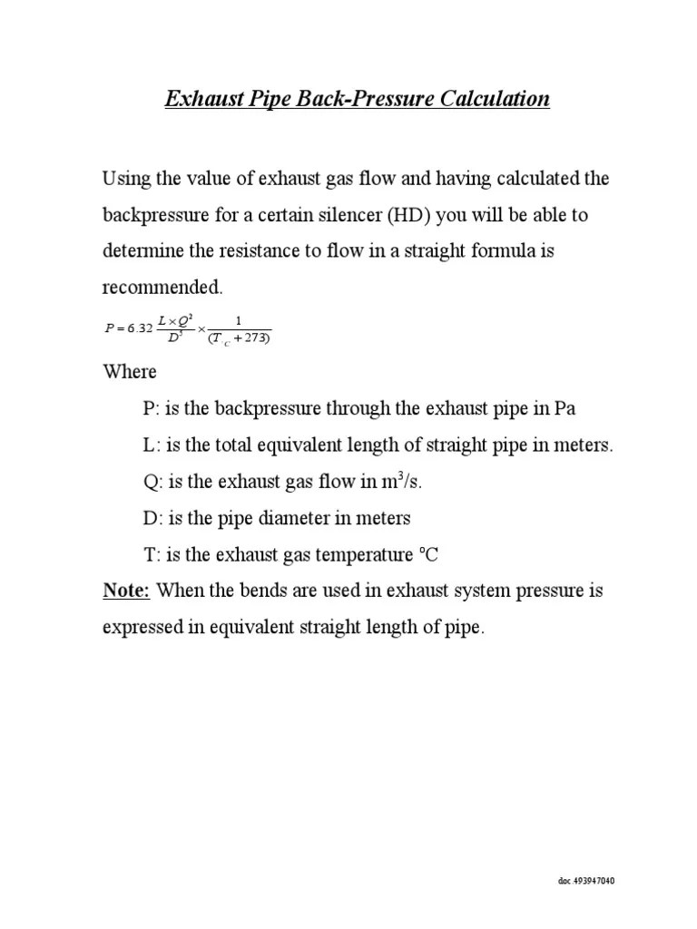Exhaust Pipe BackPressure Calculation T D Q L P Download Free PDF Pascal (Unit) Energy