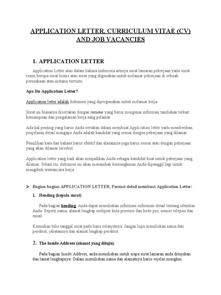 Material of APPLICATION LETTER and CURRICULUM VITAE | PDF
