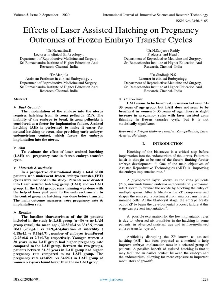 Effects of Laser Assisted Hatching On Pregnancy of Frozen