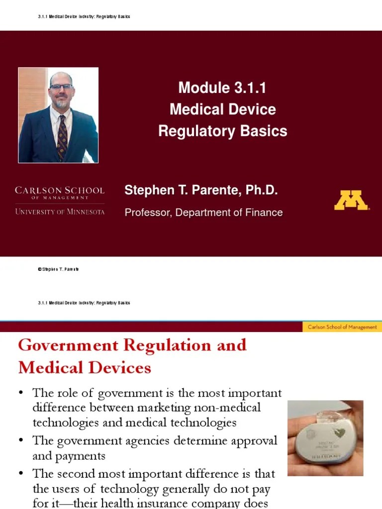 Medical Devices Industry Regulatory Basics PDF Medical Device Federal Food