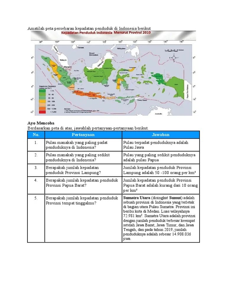 Amatilah Peta Persebaran Kepadatan Penduduk Di Indonesia Berikut | PDF