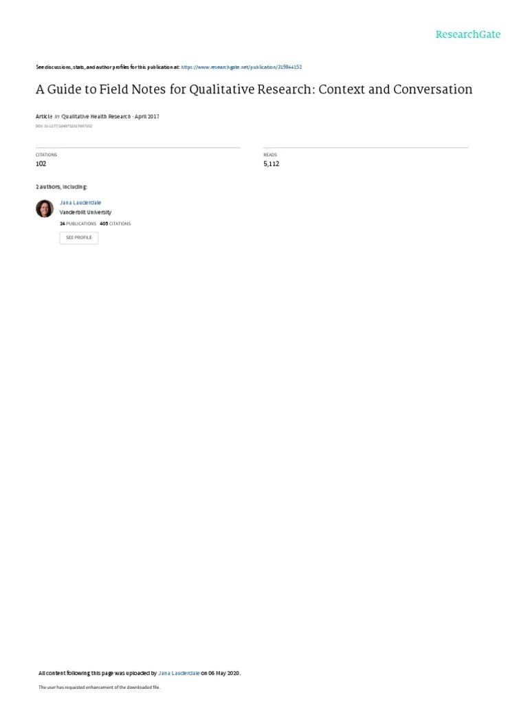 A Guide To Field Notes For Qualitative Research Context and