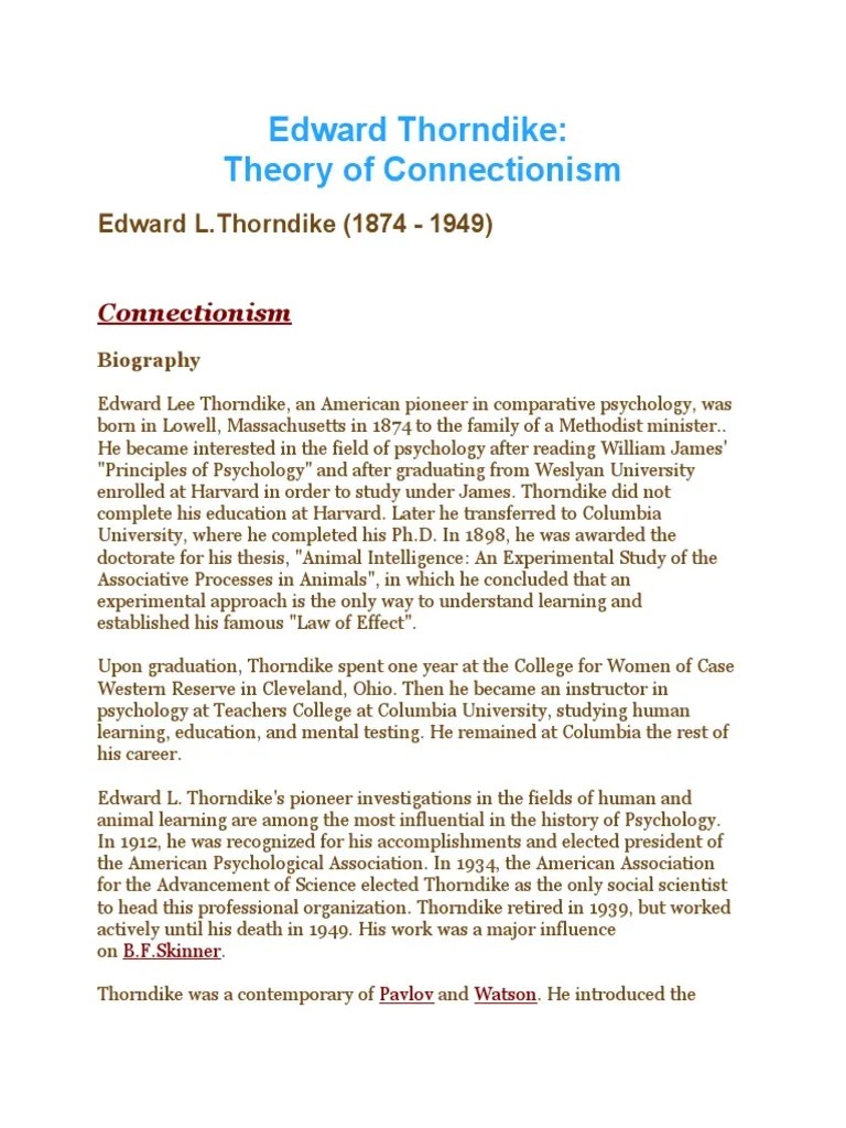 Edward Thorndike (Theory of Connectionism & Laws of Learning) PDF