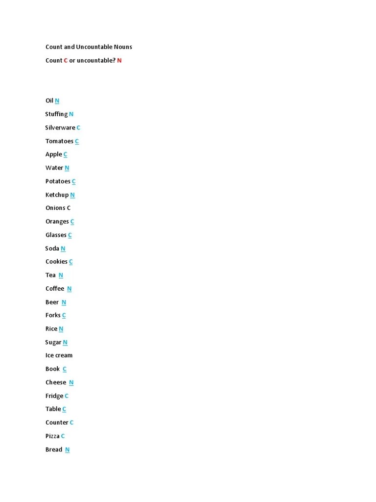Count and Uncountable Nouns Compl ING PDF Noun Tableware