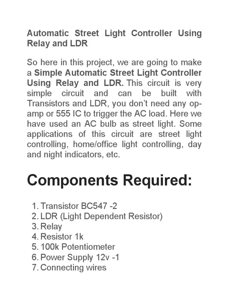 Automatic Street Light Controller Using Relay and LDR PDF