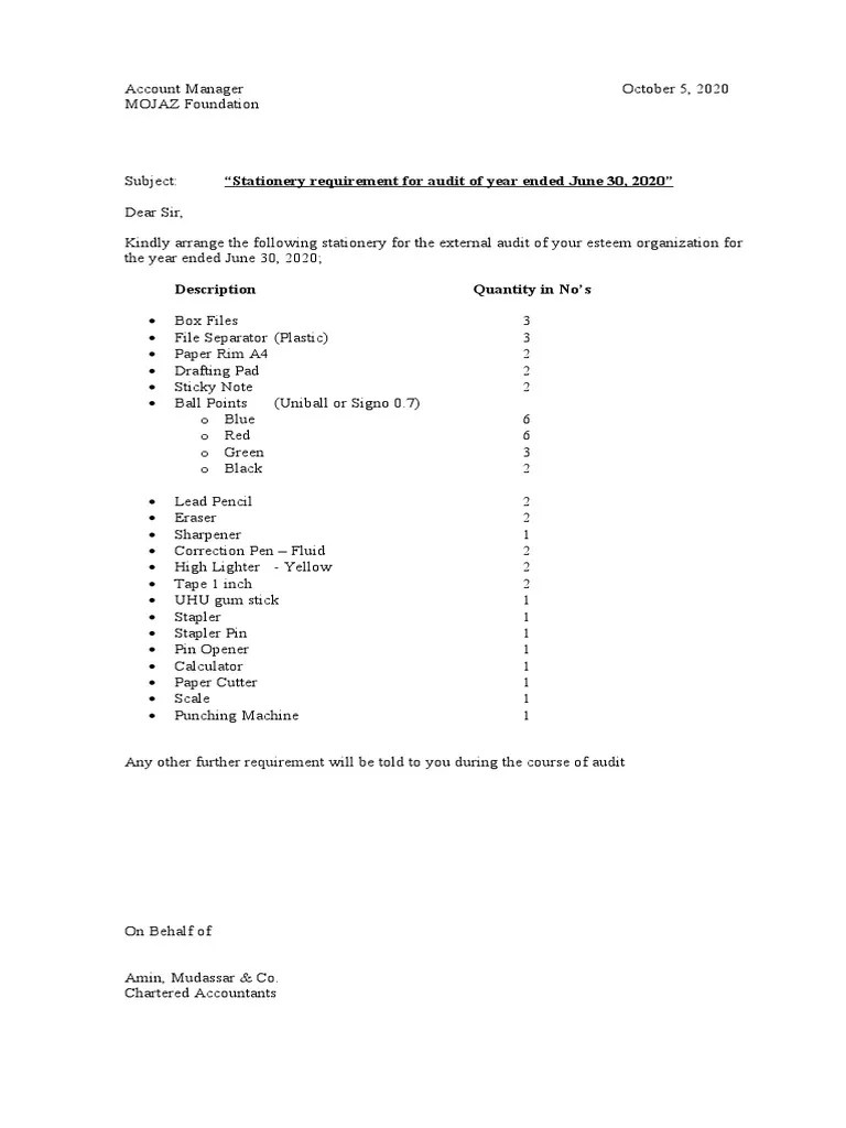 Stationery Requirements PDF