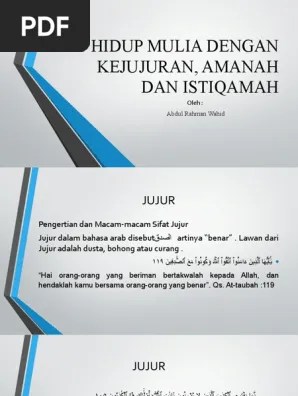 VII-Akhlak Mahmudah (Jujur, Amanah Dan Istiqamah) | PDF