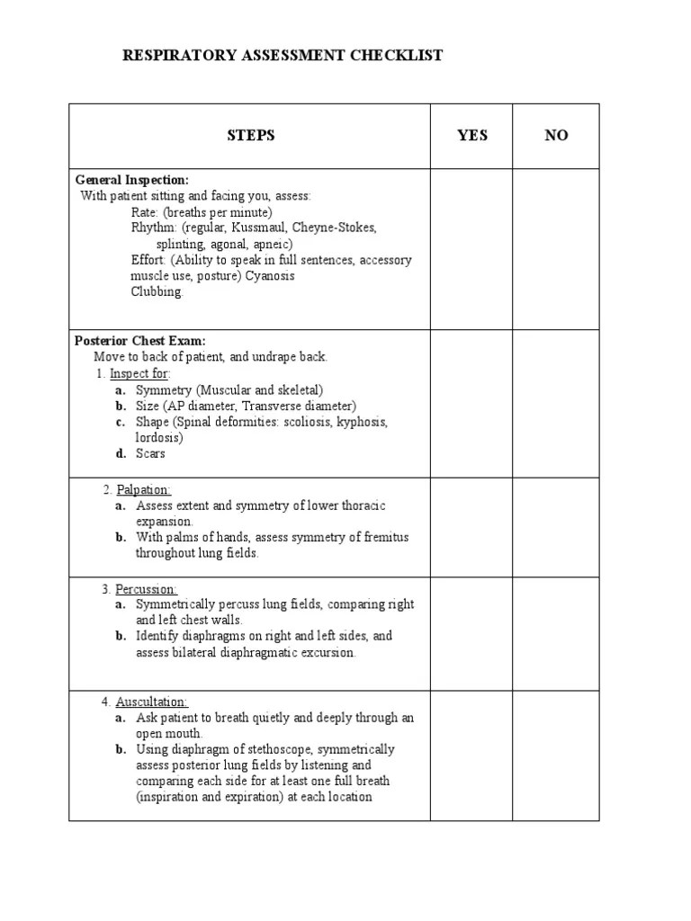 Respiratory Assessment Checklist PDF Lung Thorax