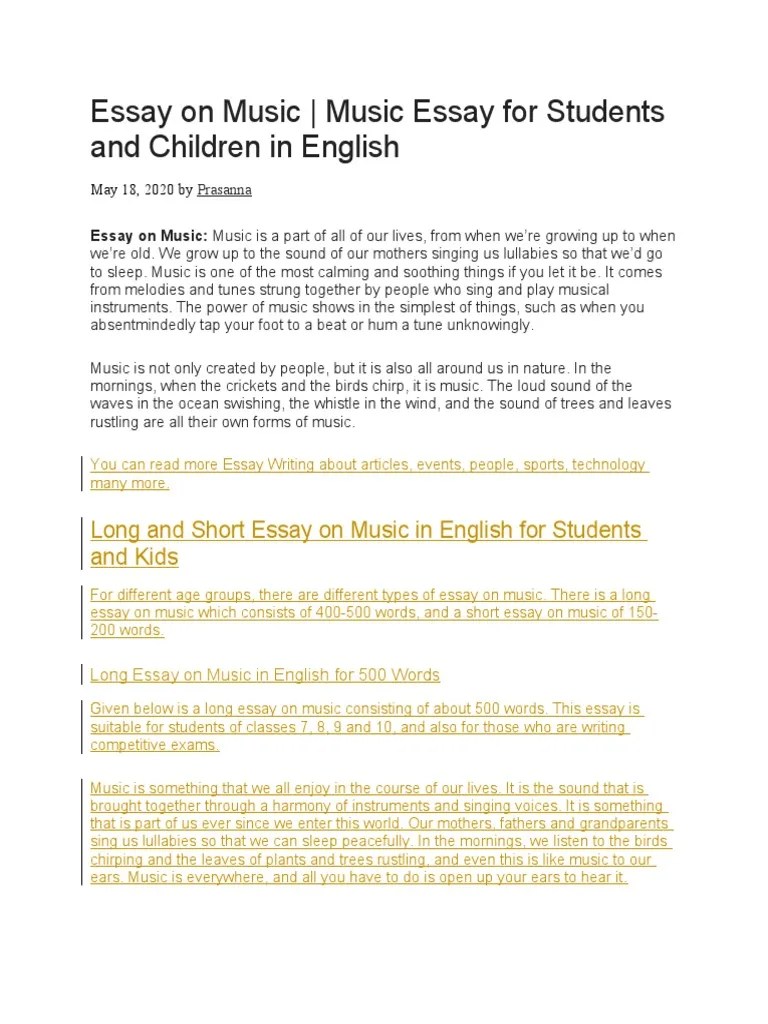 Essay On Music Music Essay For Students and Children in English PDF Musical Instruments