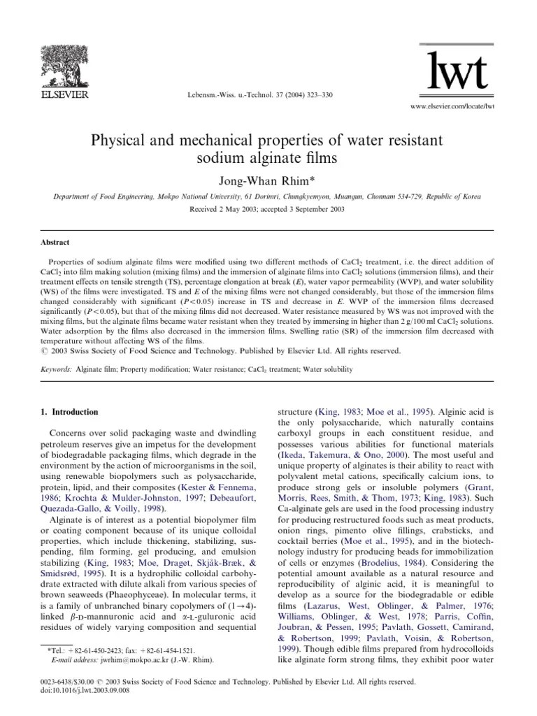 (PVA) Physical and Mechanical Properties of Water Resistant PDF PDF