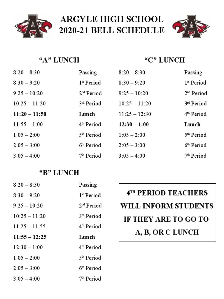 Argyle High School 202021 Bell Schedule PDF