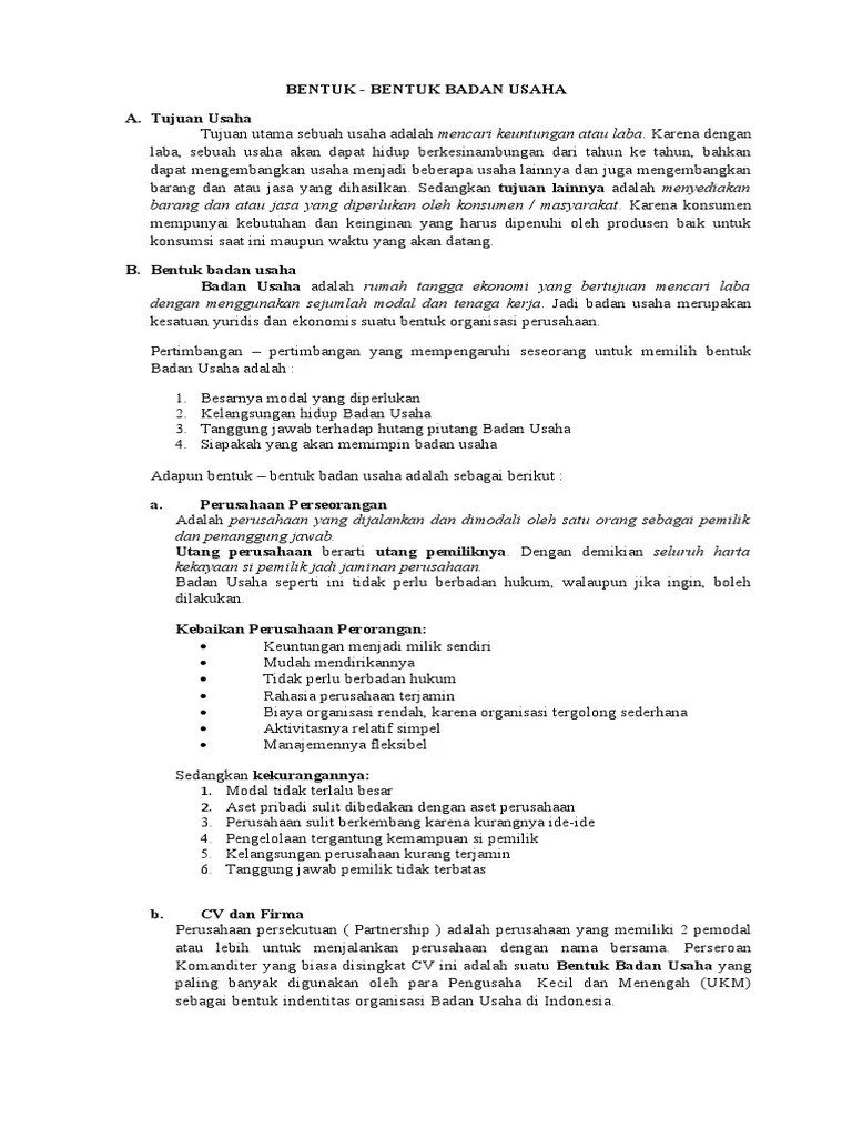 Bentuk Badan Usaha | PDF