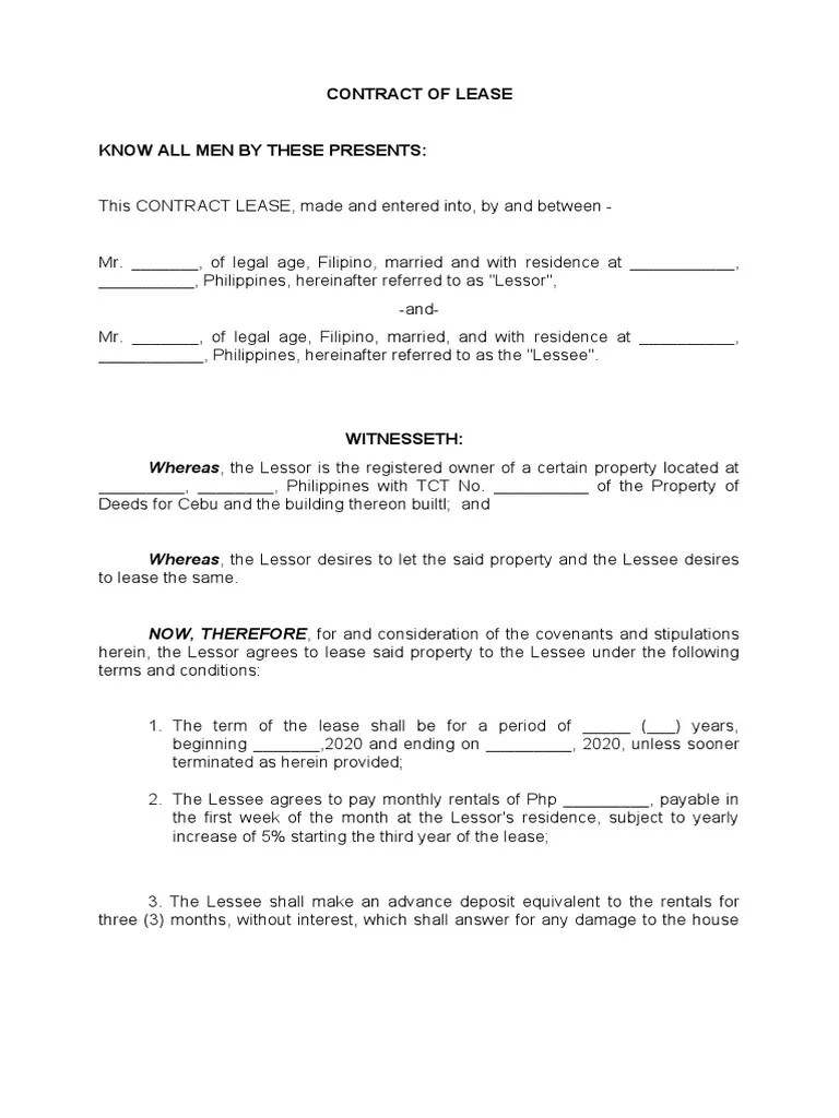 Contract of Lease PDF Natural Resources Law Lease