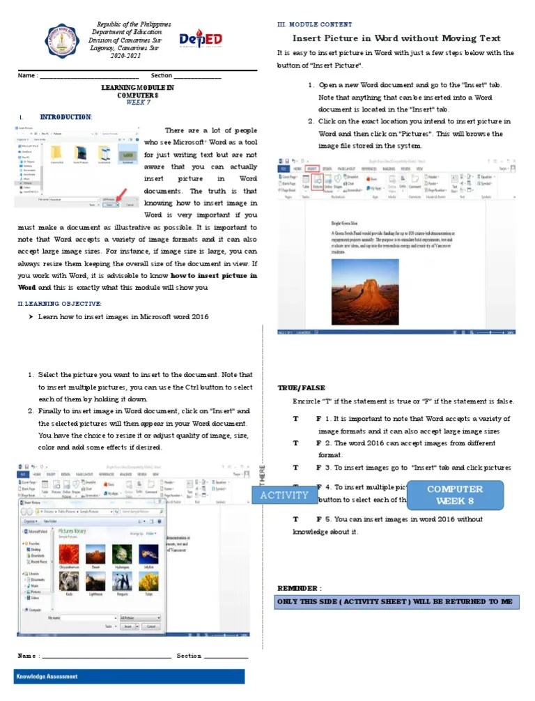 Insert Picture in Word Without Moving Text Name Section Download
