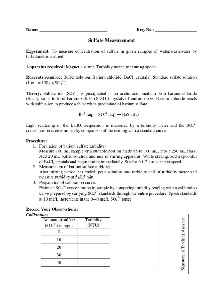 Determination of Sulfate Concentration in Water and Wastewater Samples