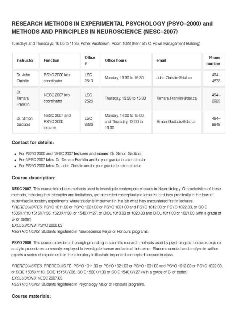 Research Methods in Experimental Psychology (Psyo2000) and Methods and