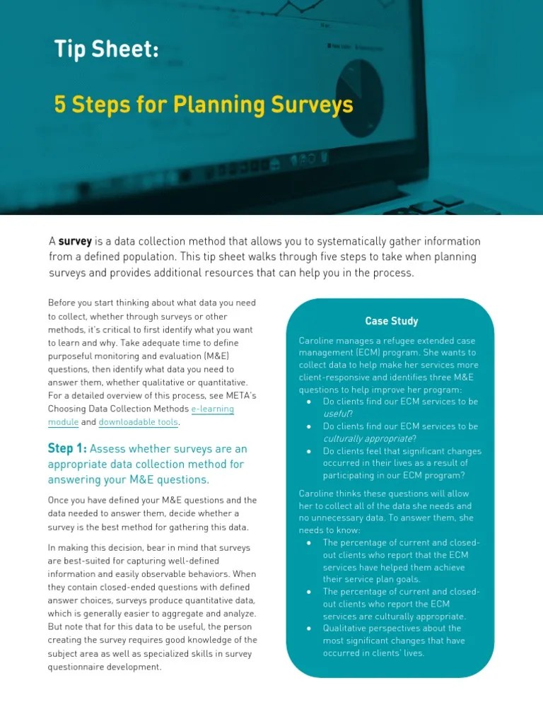 5 Steps For Planning Surveys Tip Sheet PDF Survey Methodology
