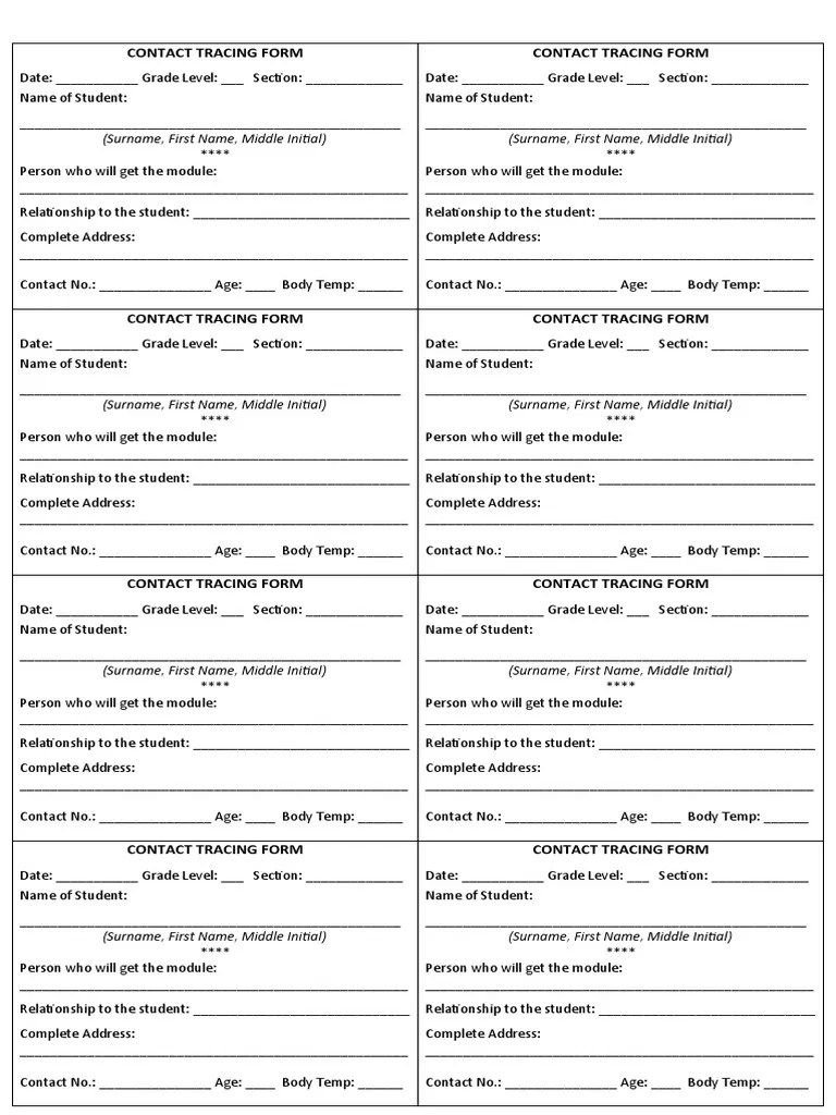 Contact Tracing Form Contact Tracing Form PDF