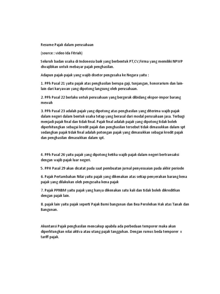 Resume Pajak Dalam Perusahaan | PDF