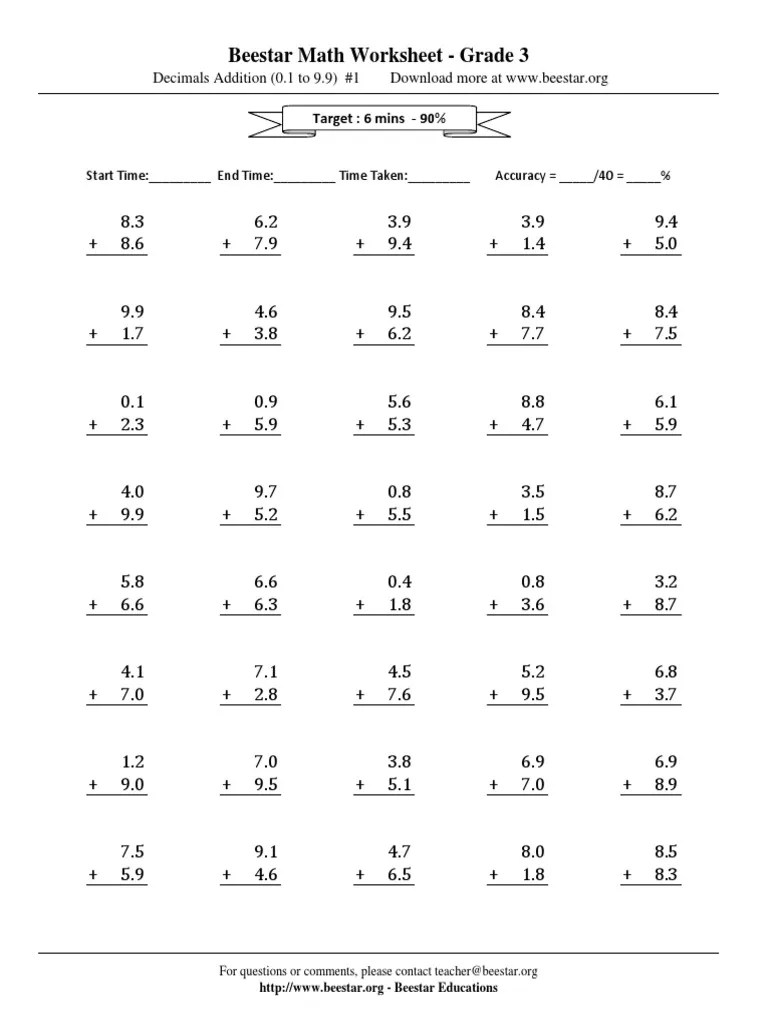 Beestar Math Worksheet Grade 3 Target 6 Mins 90 PDF