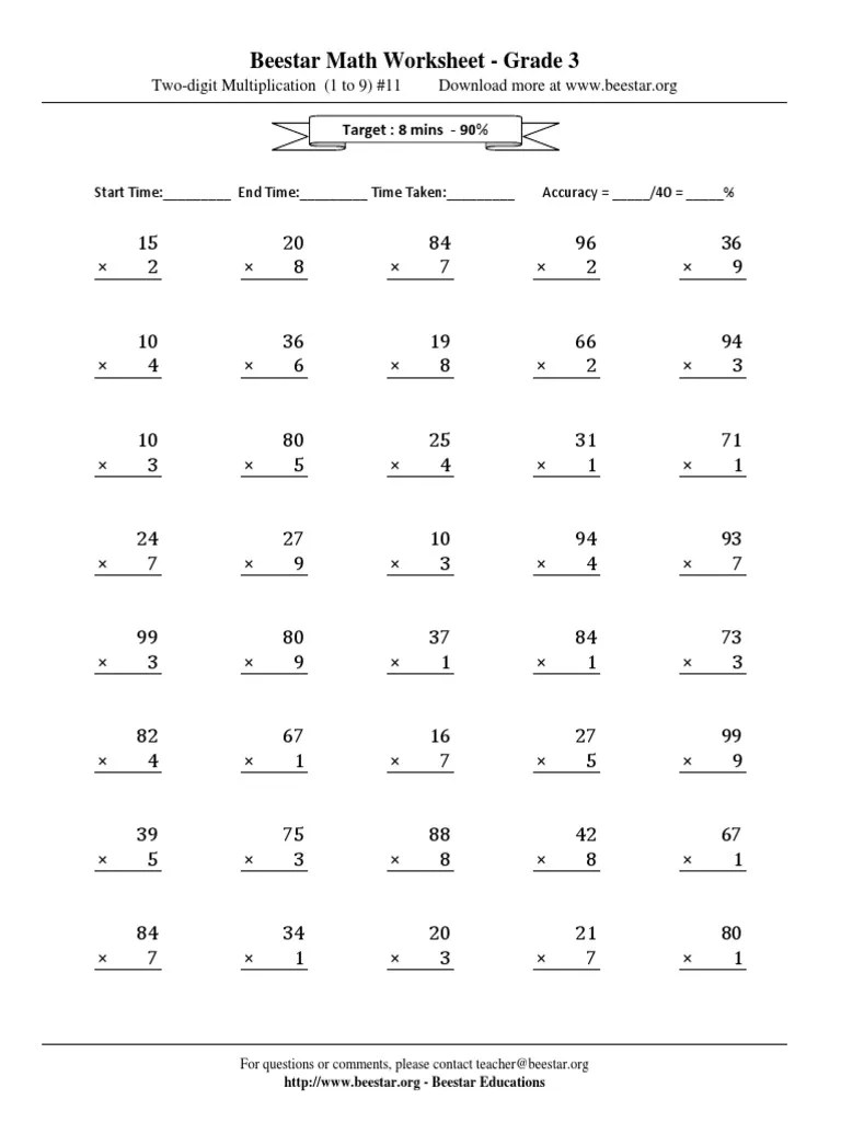 Beestar Math Worksheet Grade 3 Target 8 Mins 90 PDF