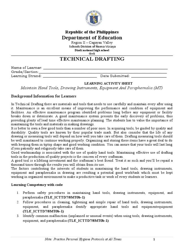 Maintain Hand Tools, Drawing Instruments, Equipment and Paraphernalia (MT) PDF Nature