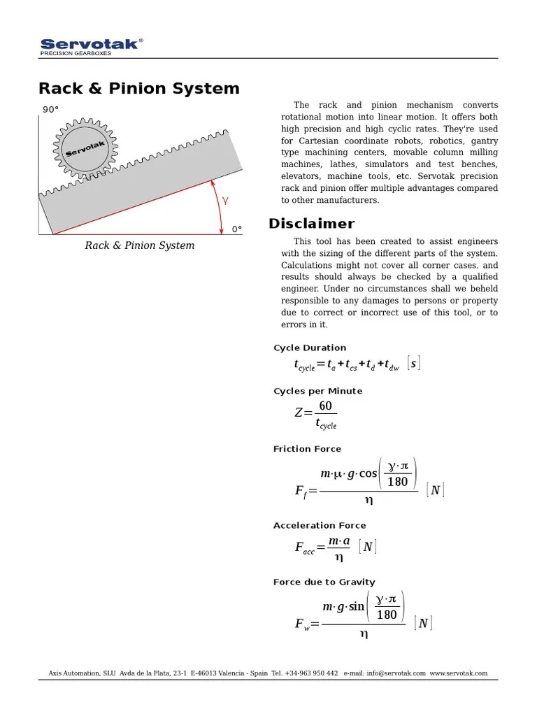 Rack and Pinion Calculations PDF PDF Friction Force