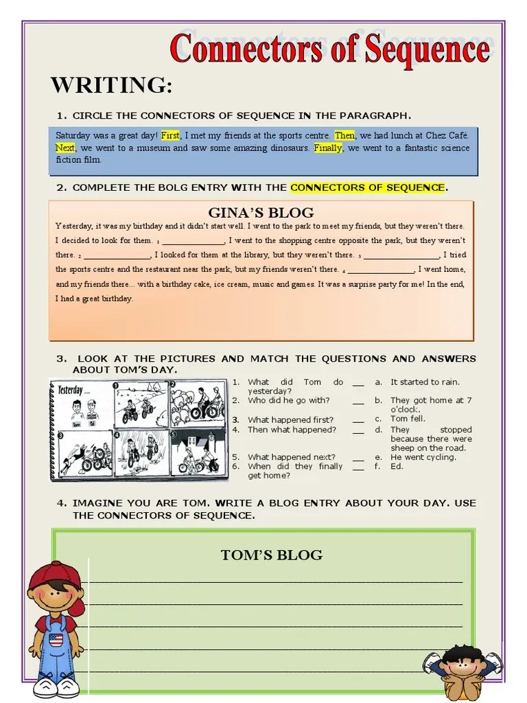 Writing Connectors of Sequence Picture Description Exercises Tests