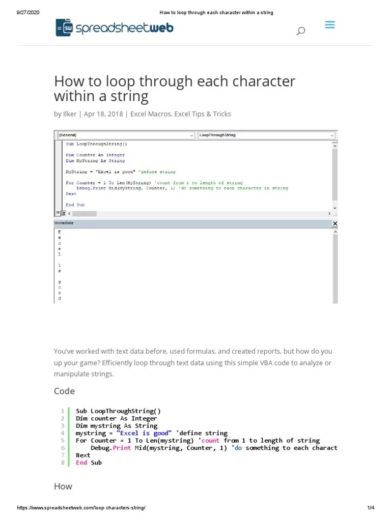 How To Loop Through Each Character Within A String PDF Microsoft