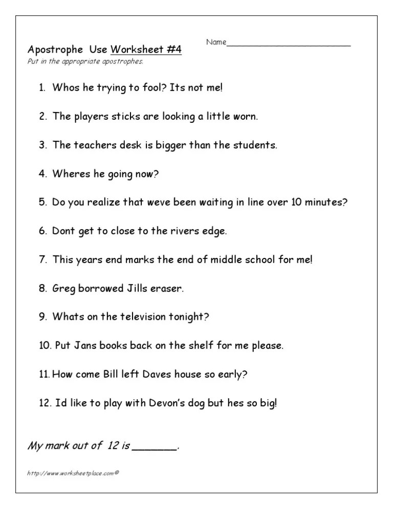 Apostrophe Worksheet 4 PDF