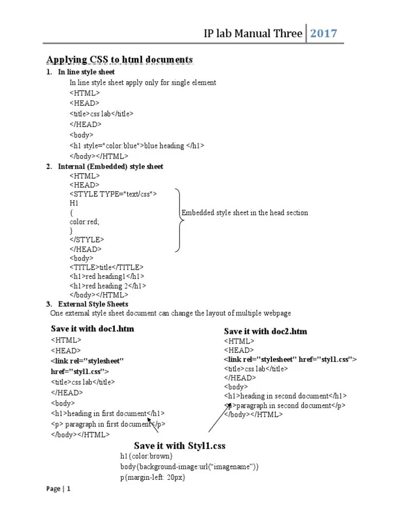 Applying CSS To HTML Documents IP Lab Manual Three PDF Cascading