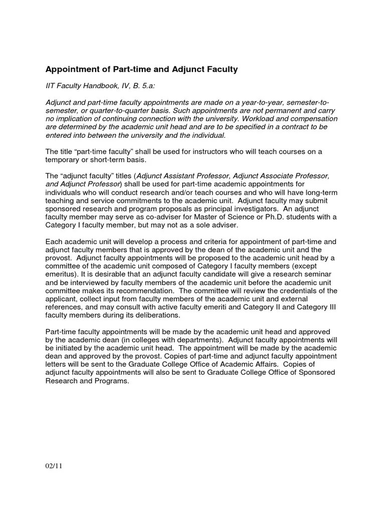 Appointment of PartTime and Adjunct Faculty PDF Professors In The