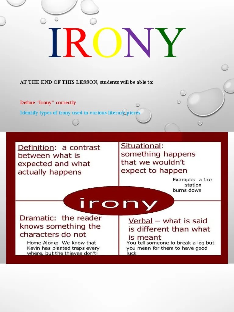 AT THE END OF THIS LESSON, Students Will Be Able To Define "Irony