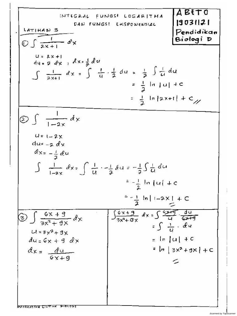 Abeto (19031121) Integral Fungsi Logaritma Dan Fungsi Eksponensial
