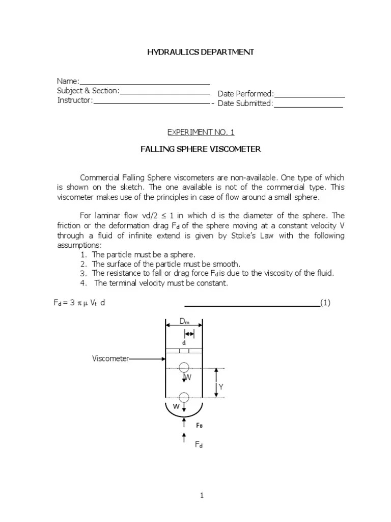 Experiment 1Falling Sphere (16) PDF Drag (Physics