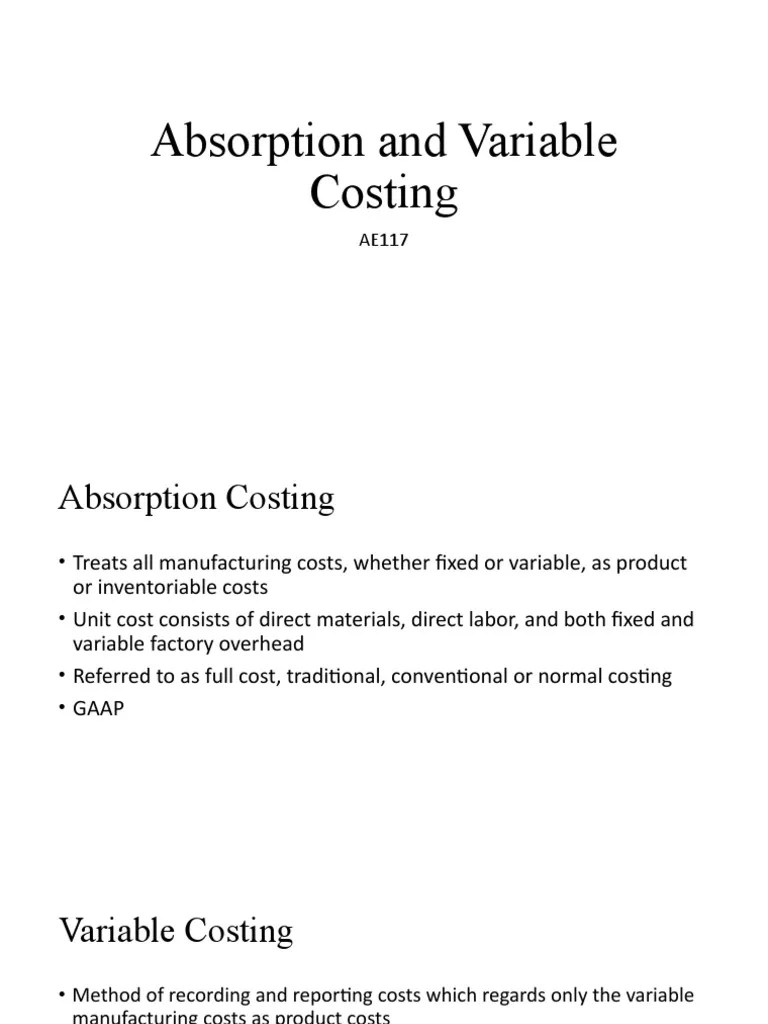 Absorption and Variable Costing PDF Inventory Cost Accounting