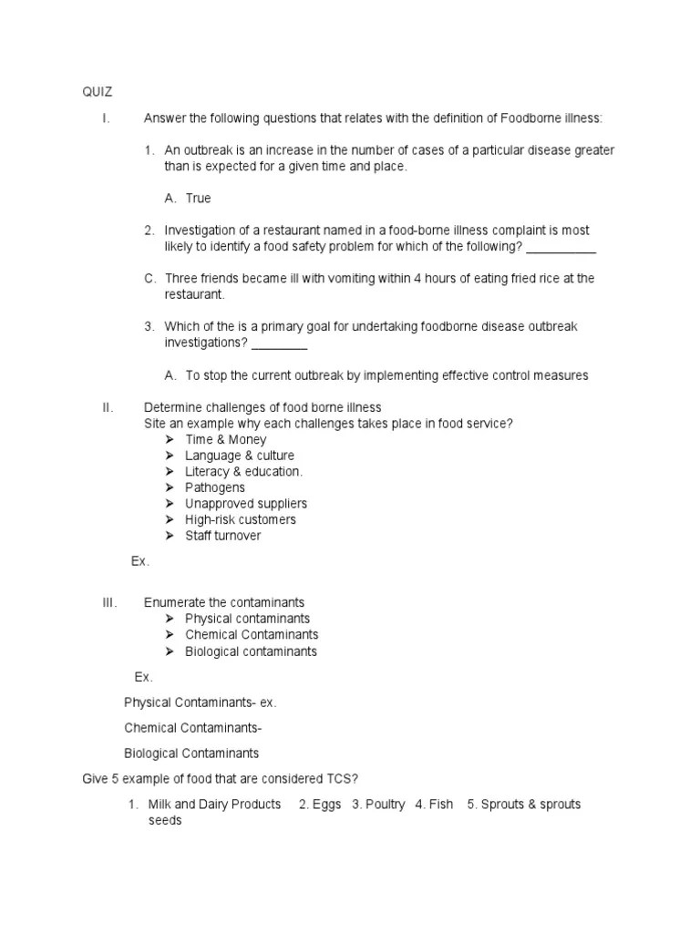 Quiz Food Safety | PDF | Foodborne Illness | Medical Specialties