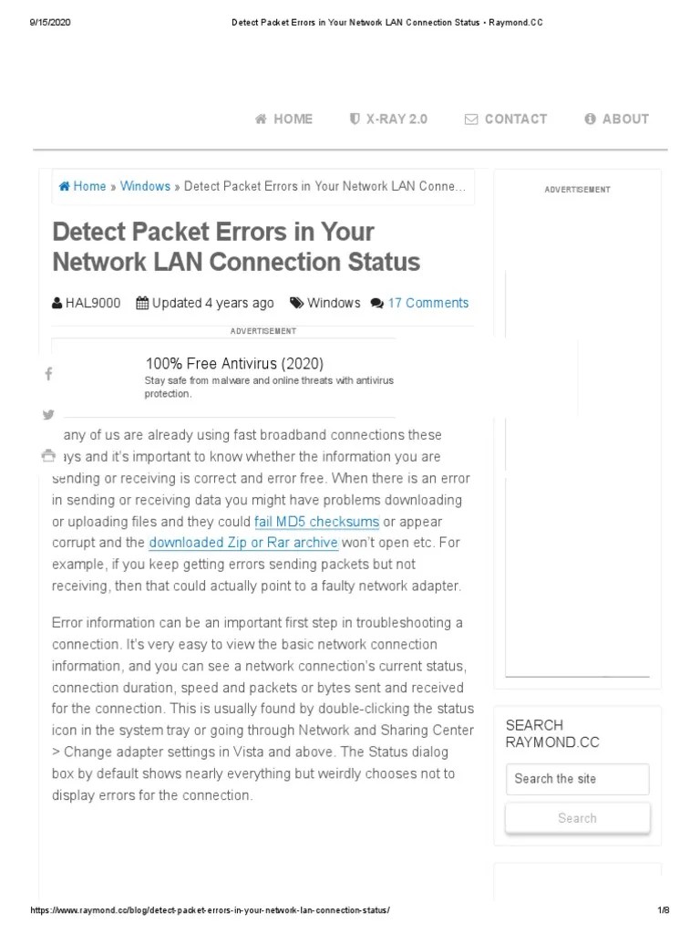 Detect Packet Errors in Your Network LAN Connection Status Raymond