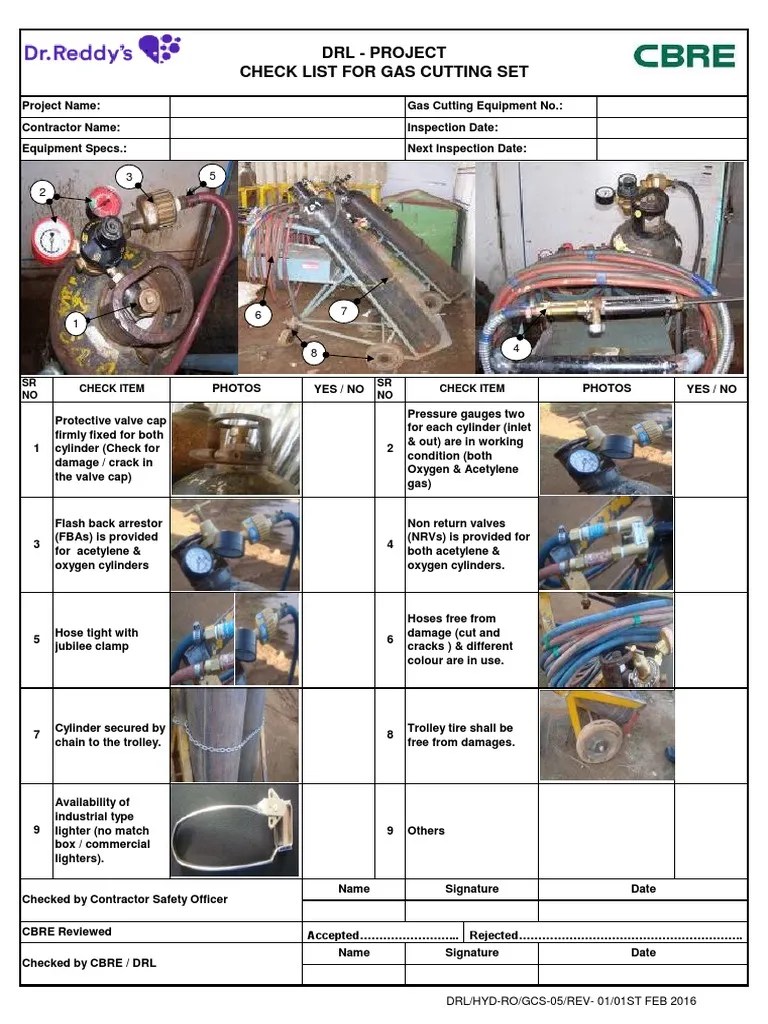 05 Check List For Gas Cutting Set11 PDF Gases Chemical Engineering