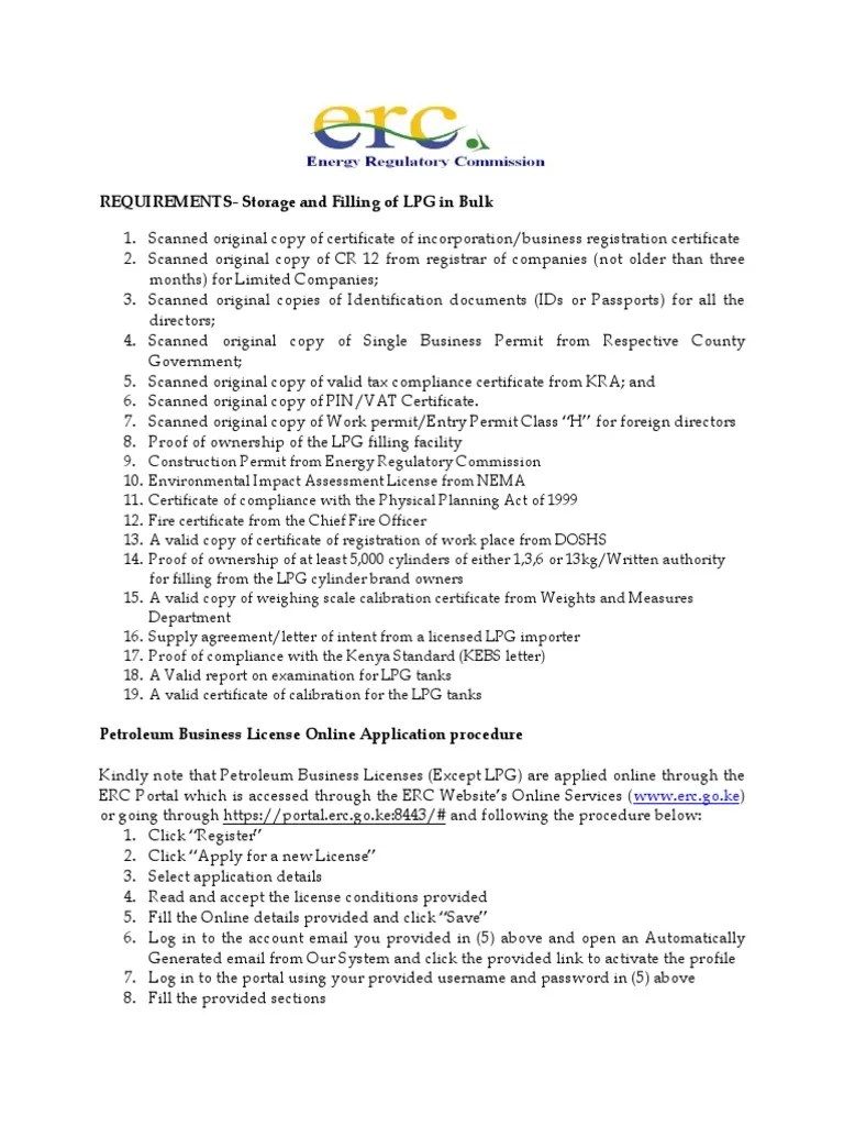 REQUIREMENTSStorage and Filling of LPG in Bulk WWW Erc.go Ke PDF Identity Document
