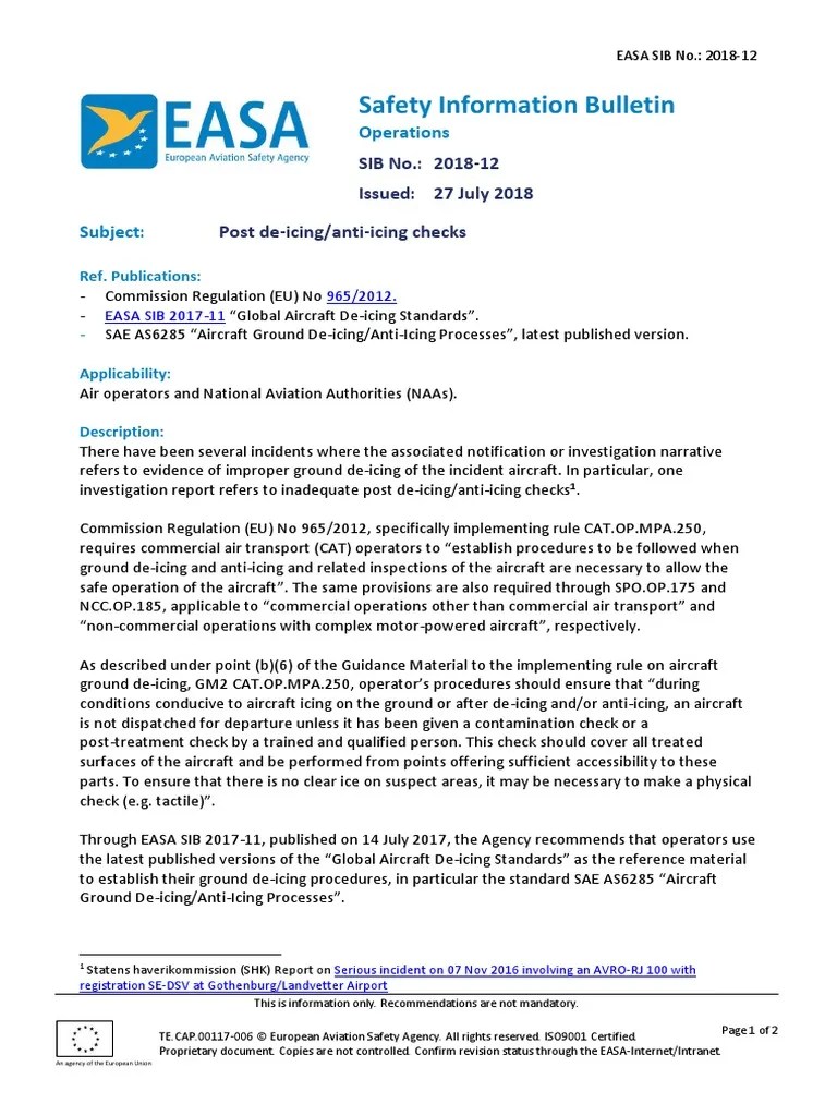 EASA SIB 2018 12 Post DeIcingAntiIcing Checks Download