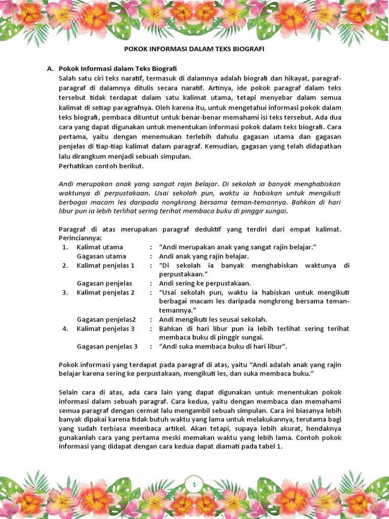 Pokok Informasi Dalam Teks Biografi | PDF