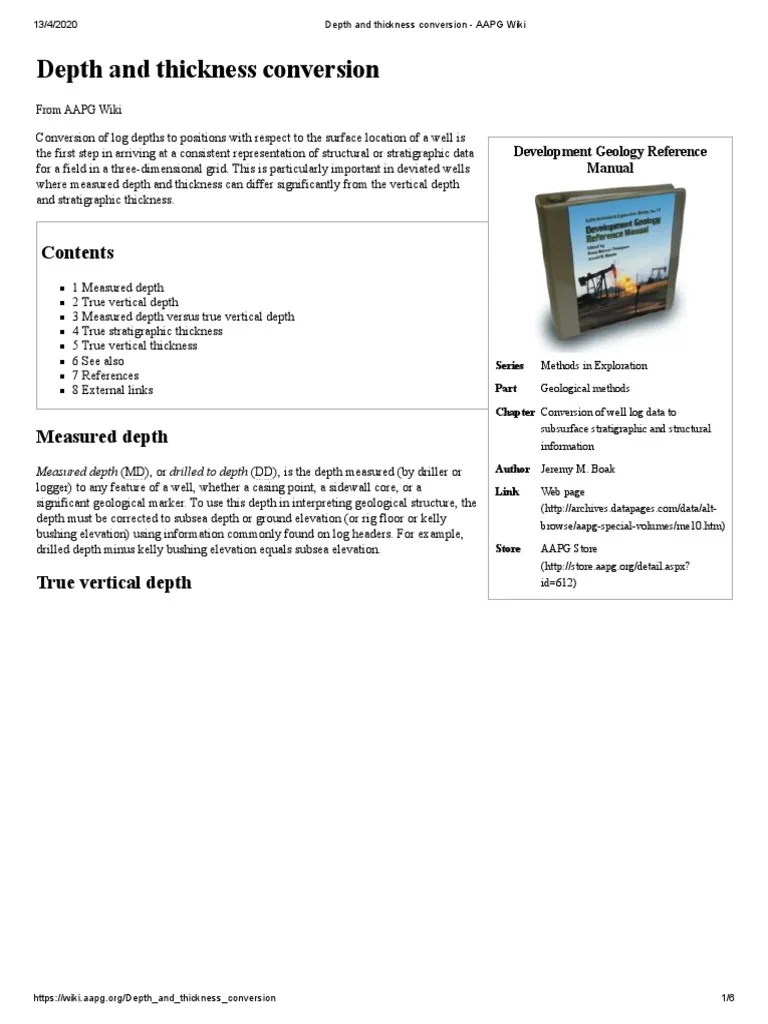 Depth and Thickness Conversion Development Geology Reference Manual