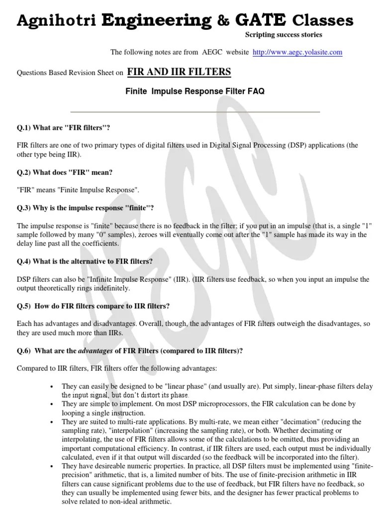 FirIir Filters VivaQuestions PDF Download Free PDF Digital Signal