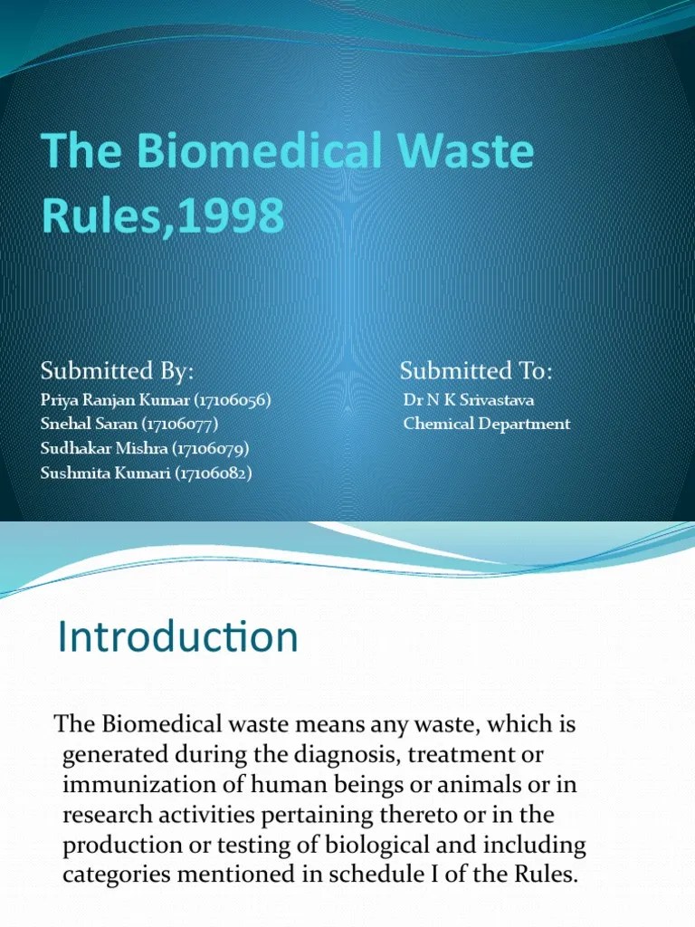 The Biomedical Waste Rules, 1998 Submitted By Submitted To PDF