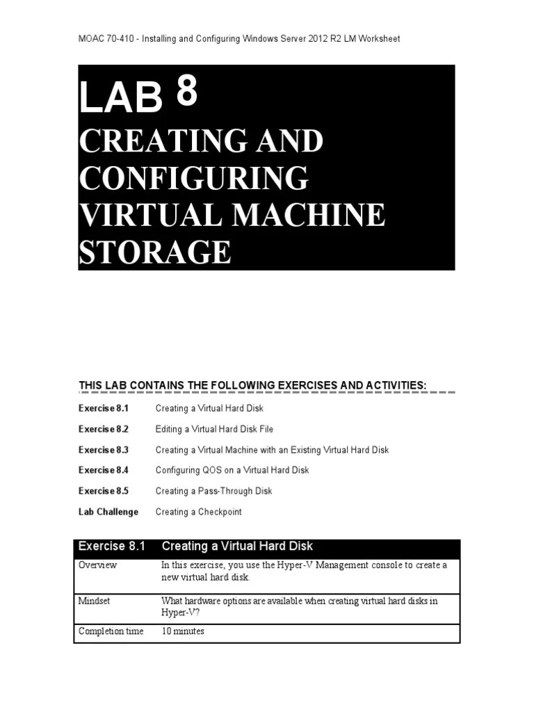 70410 R2 LM Worksheet Lab 08 PDF Hyper V Computer Architecture