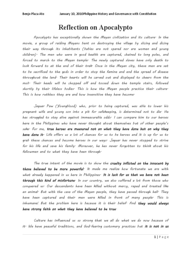 Reflection allows an application to collect information about itself and also to manipulate on itself. Reflection On Apocalypto